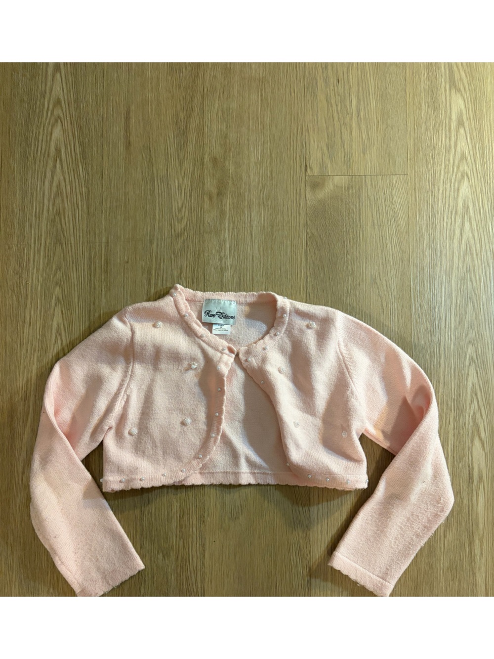 Girls Size 6x Light Pink Pearl-Accent Cropped Cardigan